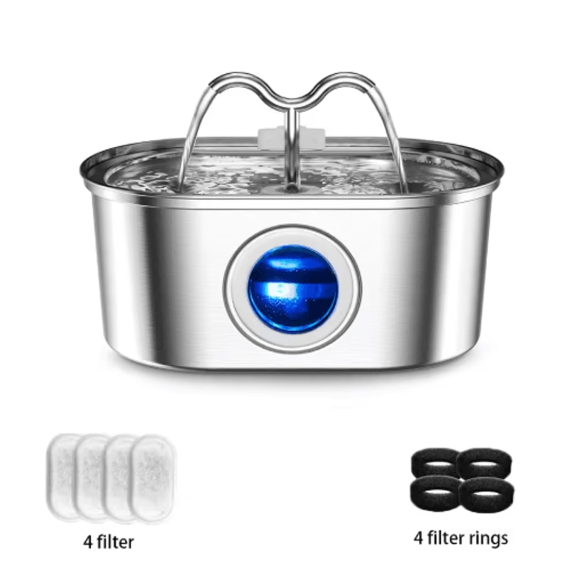 32L Stainless Steel Pet Water Fountain With LED UltraQuiet Cat Water Fountain For Fresh Clean Hydr 2