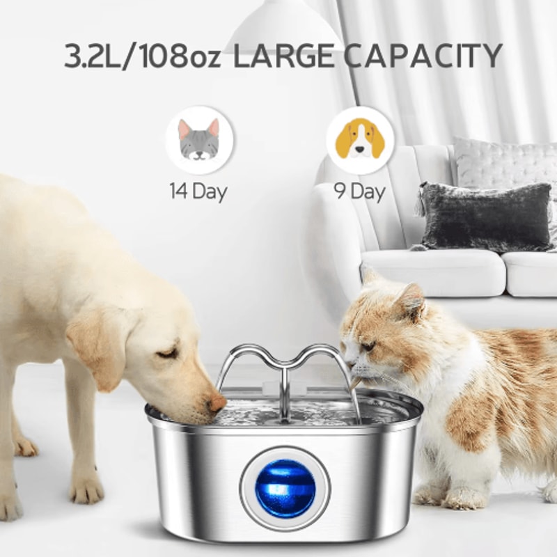 32L Stainless Steel Pet Water Fountain With LED UltraQuiet Cat Water Fountain For Fresh Clean Hydr 5