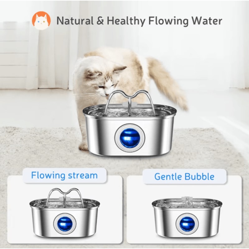 32L Stainless Steel Pet Water Fountain With LED UltraQuiet Cat Water Fountain For Fresh Clean Hydr 0