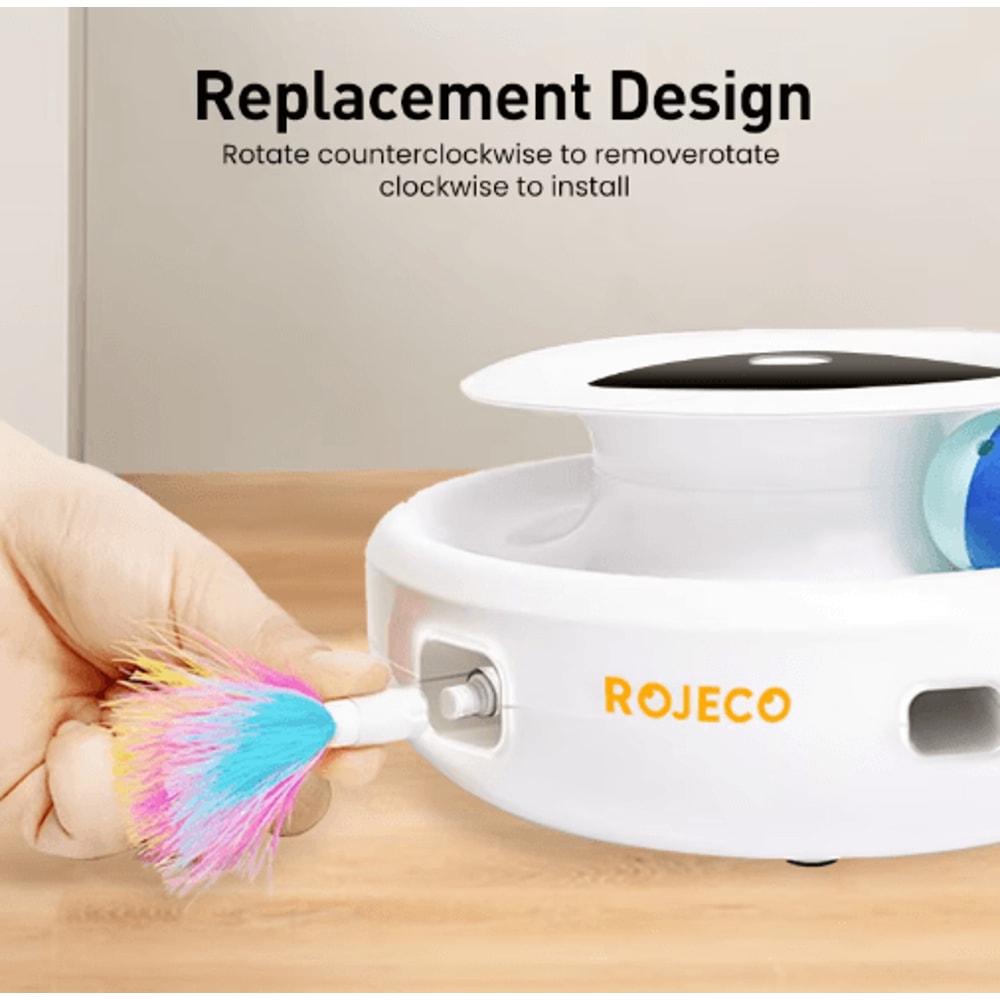 ROJECO 2in1 Interactive Cat Toy Set Smart Automatic Cat Toy With Feather Rolling Ball 4