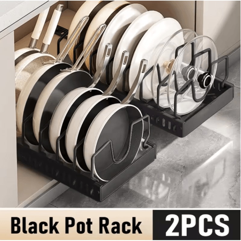 PullOut Pots Pans Organizer Drawer With Dividers Space Saving Pot Lid Organizer For Cabinets 1