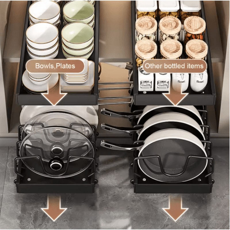 PullOut Pots Pans Organizer Drawer With Dividers Space Saving Pot Lid Organizer For Cabinets 10