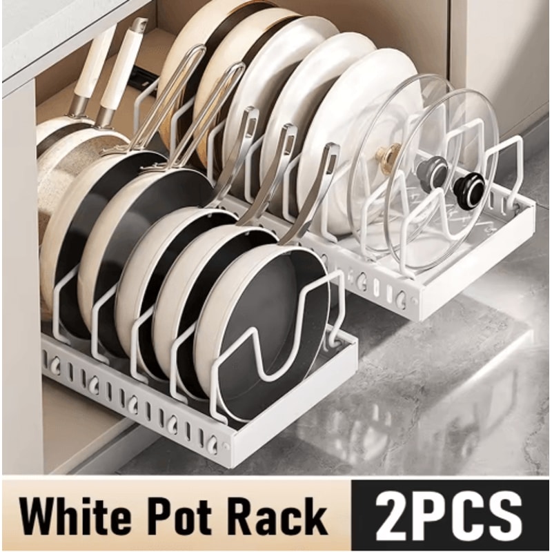 PullOut Pots Pans Organizer Drawer With Dividers Space Saving Pot Lid Organizer For Cabinets 2