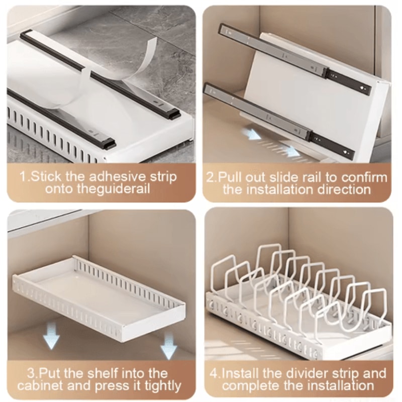 PullOut Pots Pans Organizer Drawer With Dividers Space Saving Pot Lid Organizer For Cabinets 7