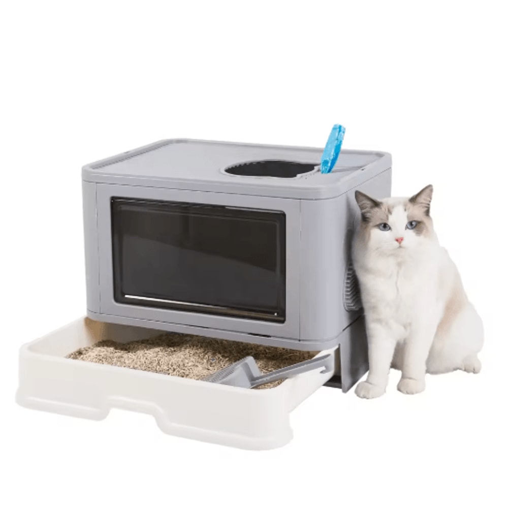 Foldable Enclosed Cat Litter Box With Top Exit Space Saving Enclosed Cat Litter Box With Scoop 1