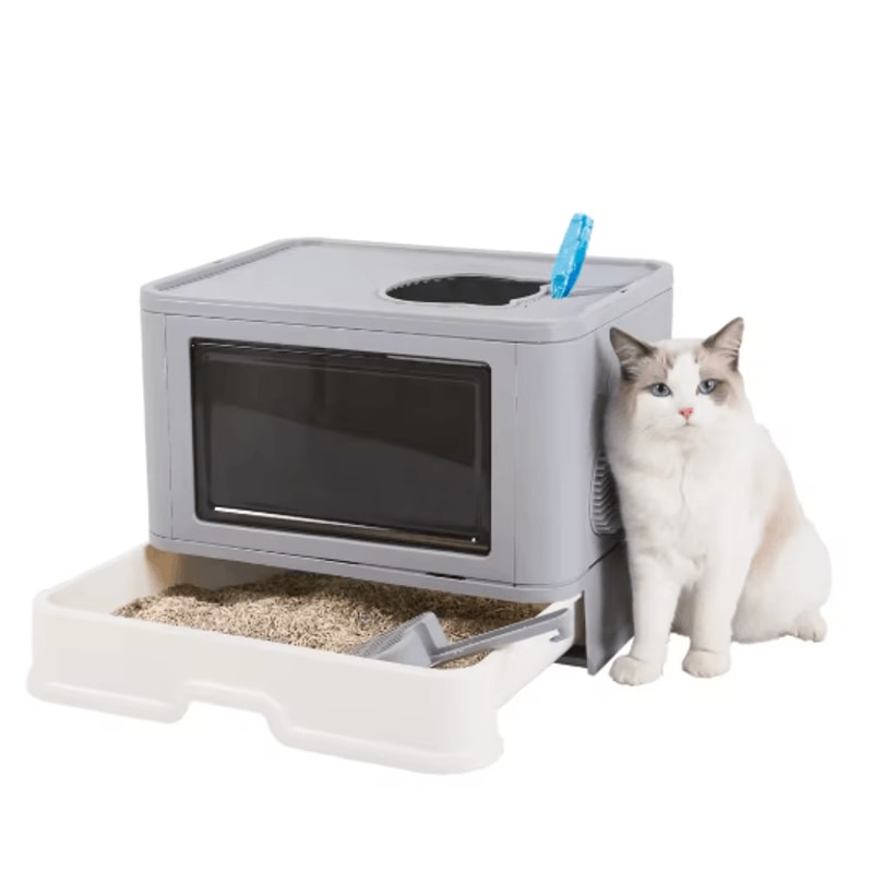 Foldable Enclosed Cat Litter Box With Top Exit Space Saving Enclosed Cat Litter Box With Scoop 1