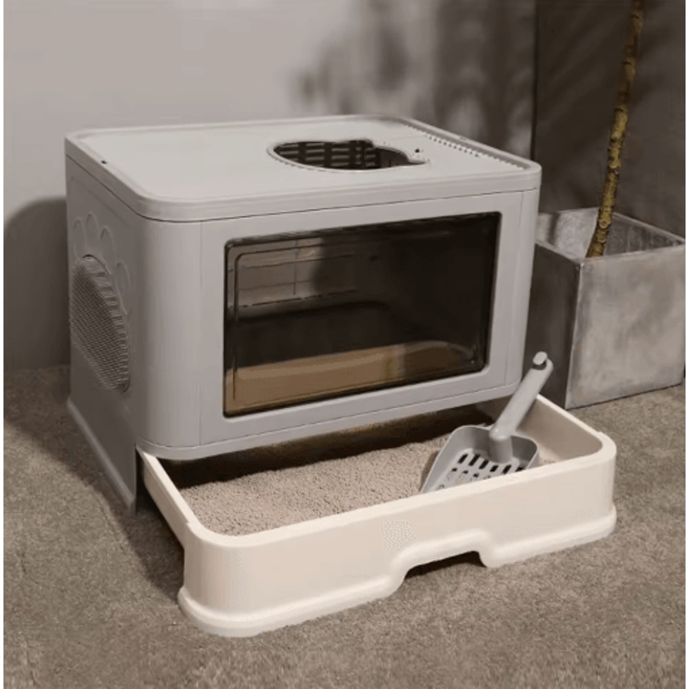 Foldable Enclosed Cat Litter Box With Top Exit Space Saving Enclosed Cat Litter Box With Scoop 5