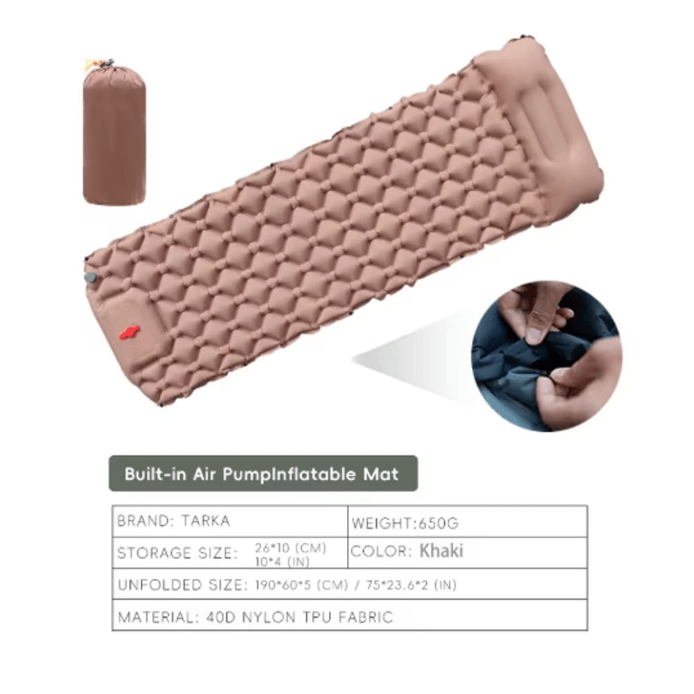 TARKA Inflatable Camping Sleeping Pad With Pillow Lightweight Camping Air Mattress For Hiking Outd 1