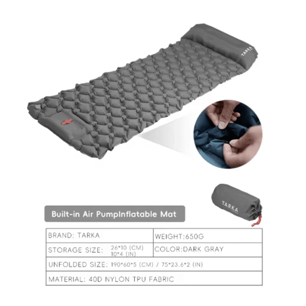 TARKA Inflatable Camping Sleeping Pad With Pillow Lightweight Camping Air Mattress For Hiking Outd 2