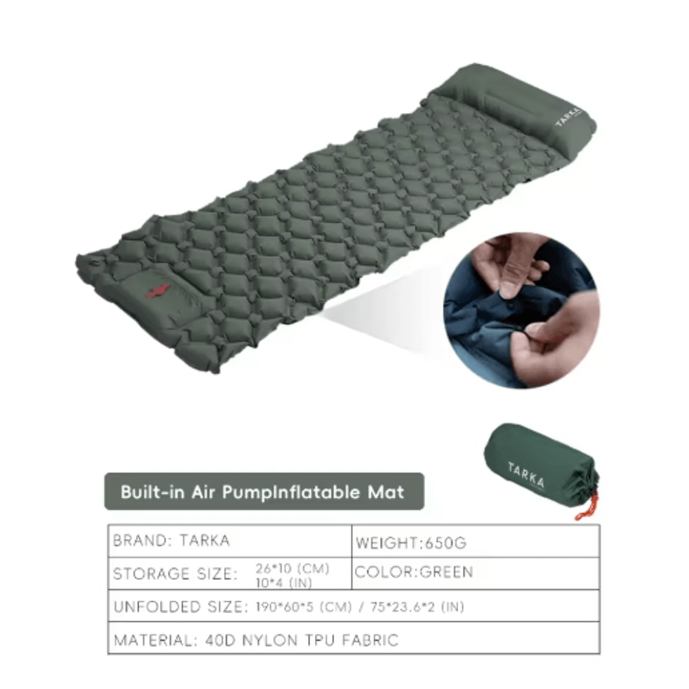 TARKA Inflatable Camping Sleeping Pad With Pillow Lightweight Camping Air Mattress For Hiking Outd 3