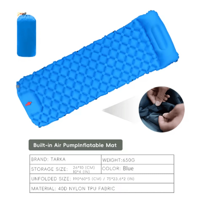 TARKA Inflatable Camping Sleeping Pad With Pillow Lightweight Camping Air Mattress For Hiking Outd 4