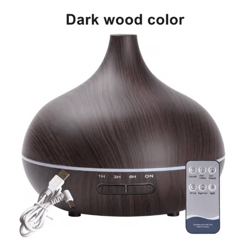 550ML Wood Grain Aroma Diffuser LED Essential Oil Diffuser With Remote Color Lights 2