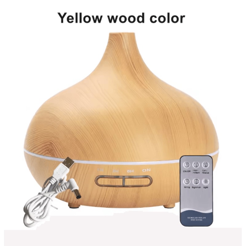 550ML Wood Grain Aroma Diffuser LED Essential Oil Diffuser With Remote Color Lights 3