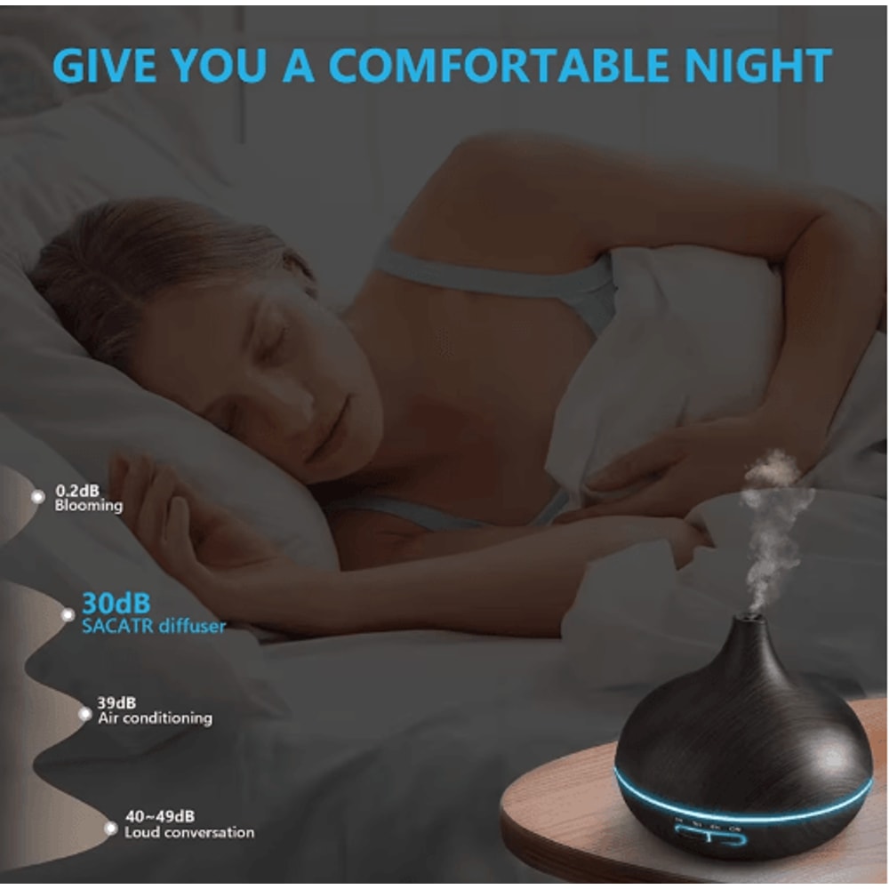 550ML Wood Grain Aroma Diffuser LED Essential Oil Diffuser With Remote Color Lights 4