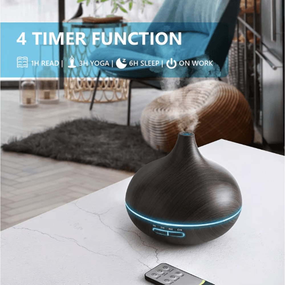 550ML Wood Grain Aroma Diffuser LED Essential Oil Diffuser With Remote Color Lights 5