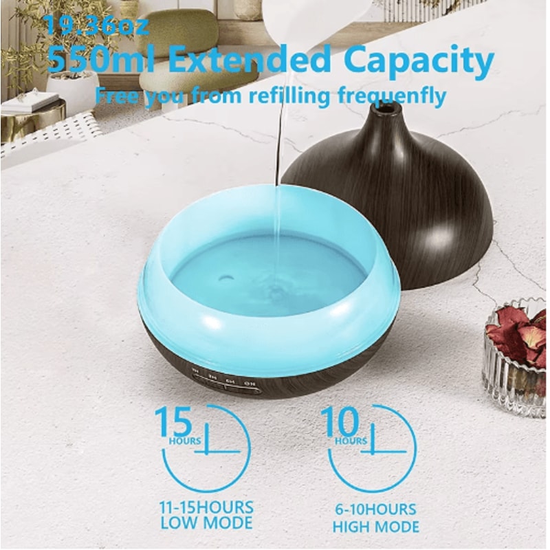 550ML Wood Grain Aroma Diffuser LED Essential Oil Diffuser With Remote Color Lights 7