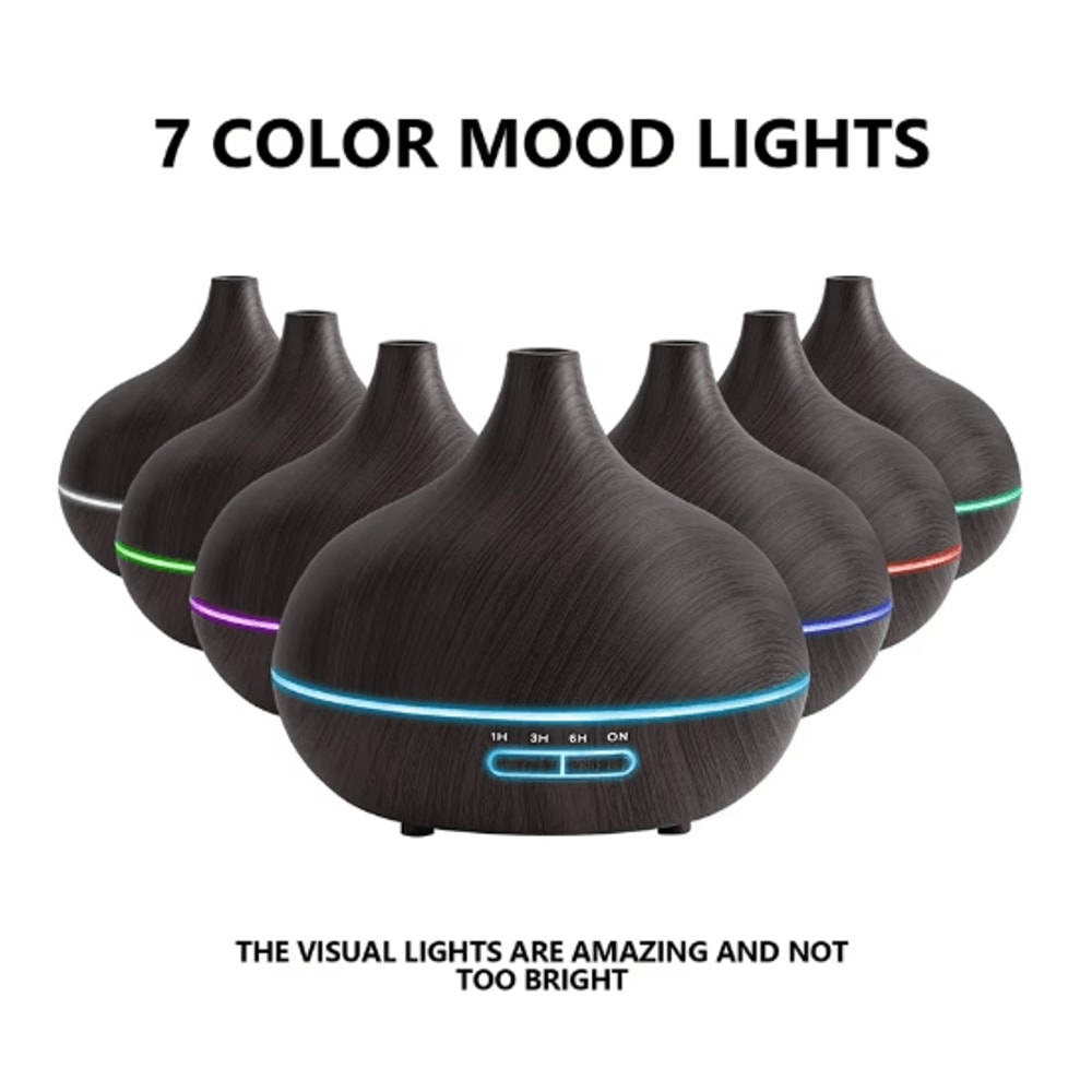550ML Wood Grain Aroma Diffuser LED Essential Oil Diffuser With Remote Color Lights 0