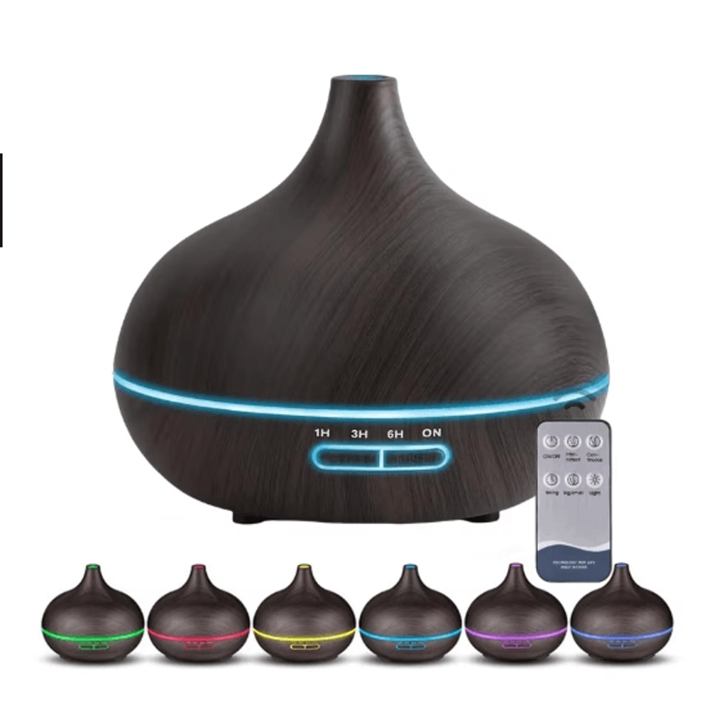 550ML Wood Grain Aroma Diffuser LED Essential Oil Diffuser With Remote Color Lights 8