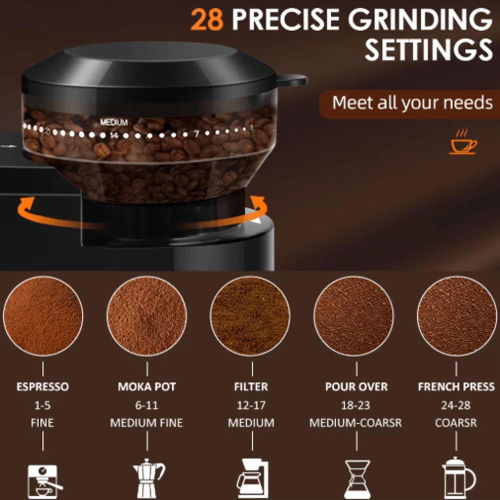 Electric Burr Coffee Grinder With 28 Adjustable Settings Precision Grinder For Espresso French Pre 6