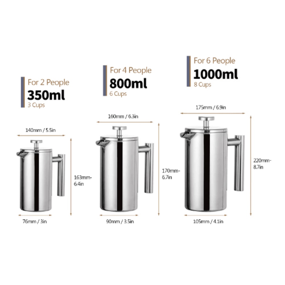 Stainless Steel French Press Coffee Maker Double Wall Insulated Manual Coffee Brewer 350ml1000ml 5