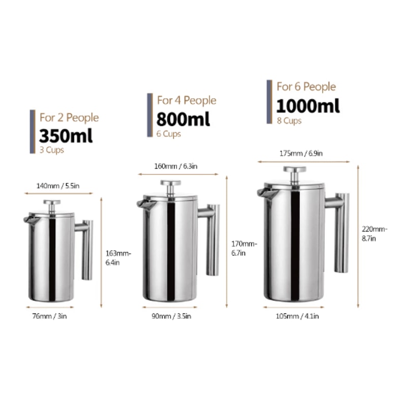 Stainless Steel French Press Coffee Maker Double Wall Insulated Manual Coffee Brewer 350ml1000ml 5