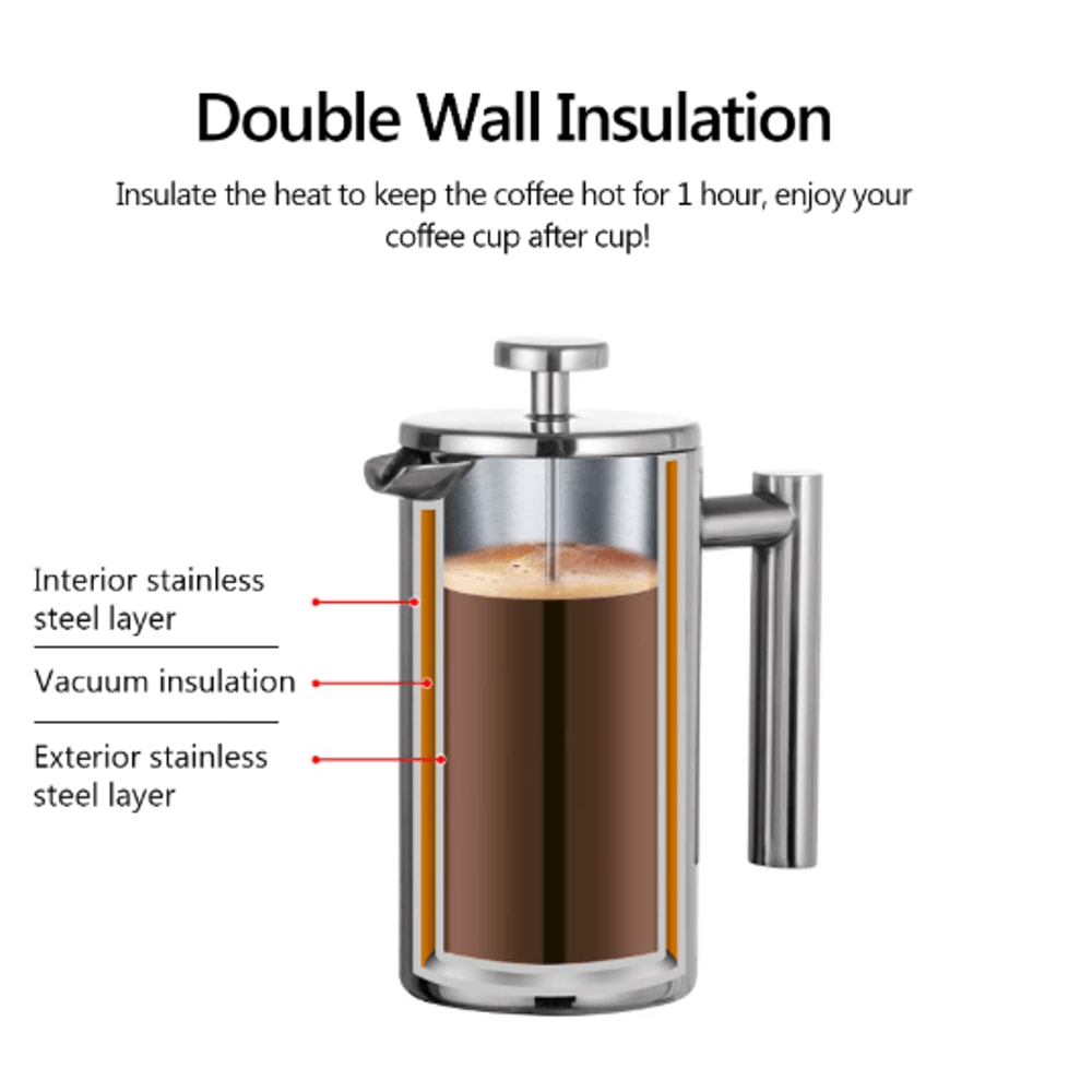 Stainless Steel French Press Coffee Maker Double Wall Insulated Manual Coffee Brewer 350ml1000ml 0