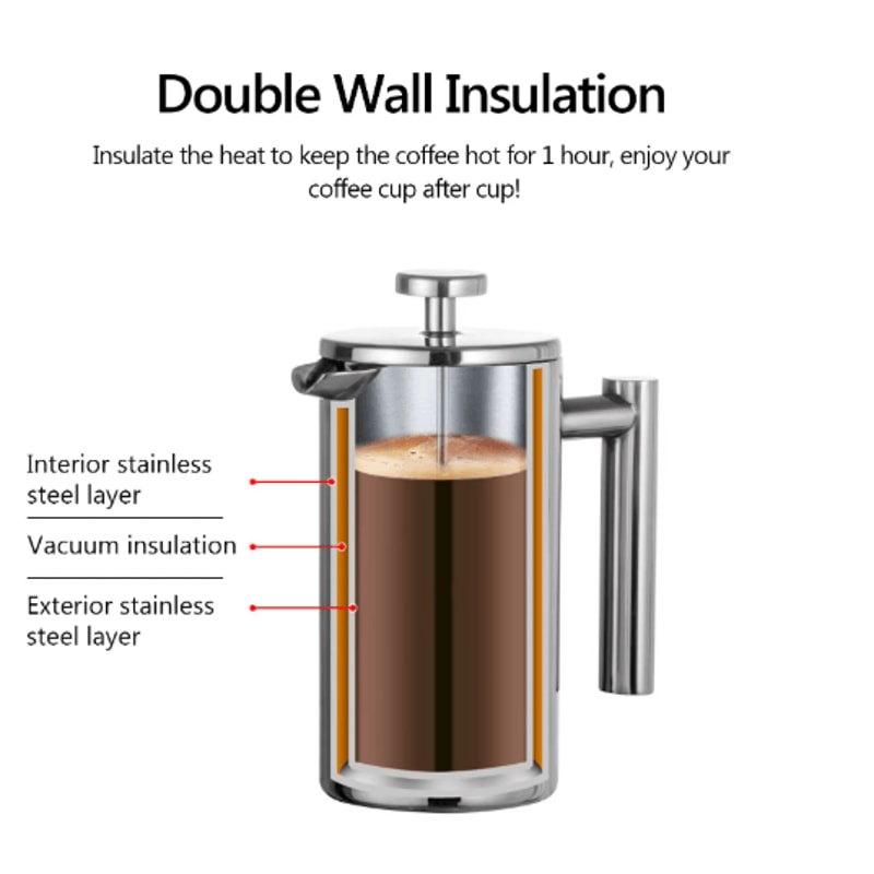 Stainless Steel French Press Coffee Maker Double Wall Insulated Manual Coffee Brewer 350ml1000ml 0
