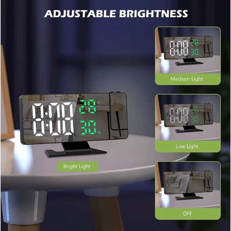 LED Digital Projection Alarm Clock Ceiling Projector Clock With Temperature Display Snooze 0