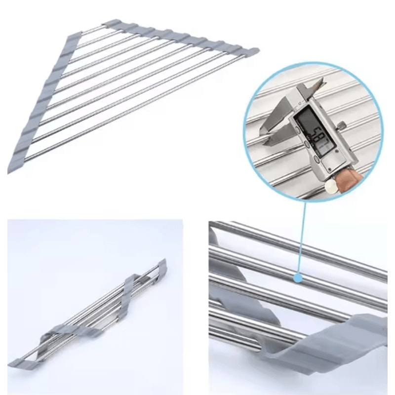 Roll Up Triangle Over Sink Drying Rack Foldable Stainless Steel Dish Drainer Corner Organizer 4