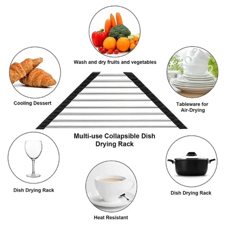 Roll Up Triangle Over Sink Drying Rack Foldable Stainless Steel Dish Drainer Corner Organizer 5