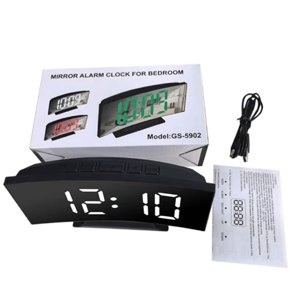 LED Mirror Digital Alarm Clock With Large Display And Silent Noiseless Design 0