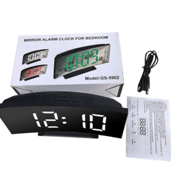 led mirror digital alarm clock with large display and silent noiseless design