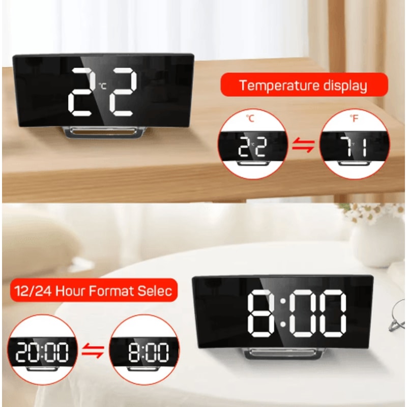 LED Mirror Digital Alarm Clock With Large Display And Silent Noiseless Design 9