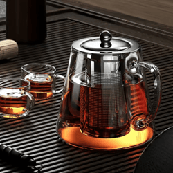 heat-resistant glass teapot with stainless steel infuser for loose leaf tea
