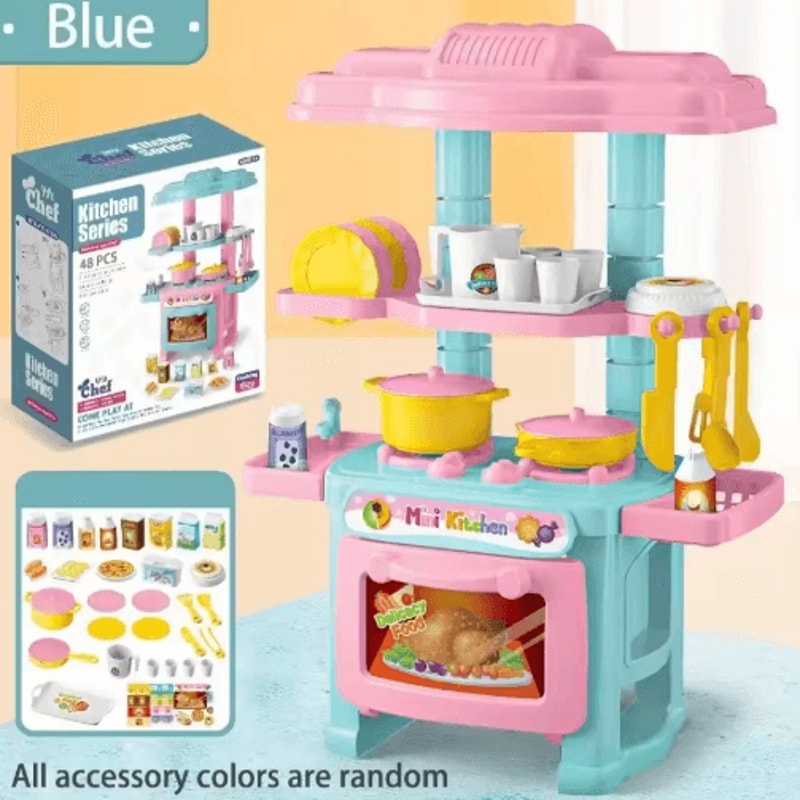 Mini Kitchen Counter Play Set DIY Pretend Cooking Toy With Food Tableware 1