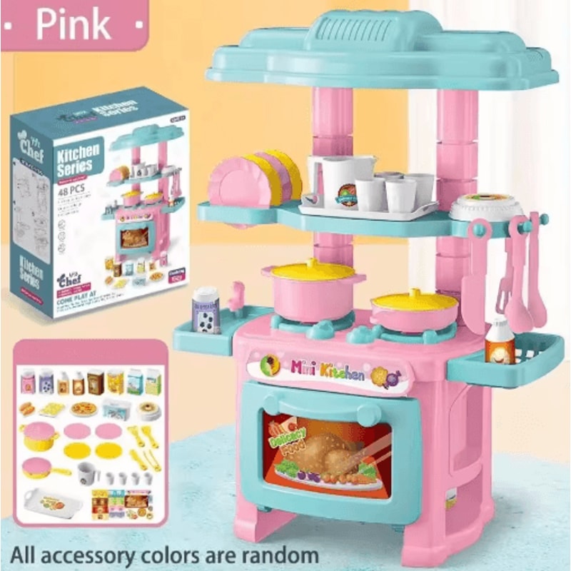 Mini Kitchen Counter Play Set DIY Pretend Cooking Toy With Food Tableware 2