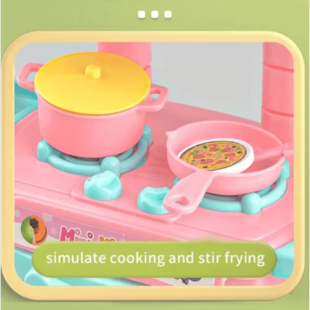 Mini Kitchen Counter Play Set DIY Pretend Cooking Toy With Food Tableware 7