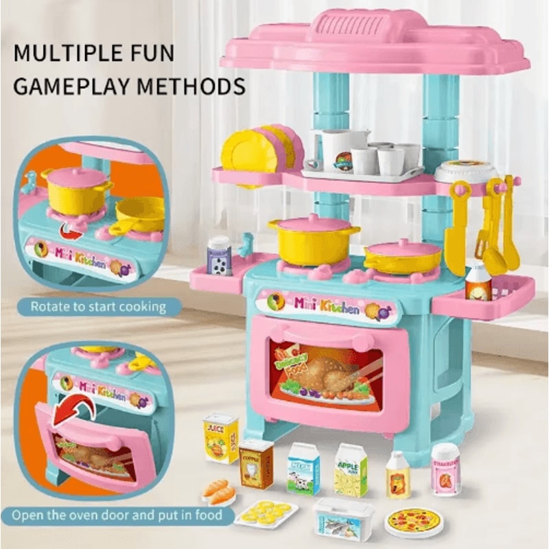 Mini Kitchen Counter Play Set DIY Pretend Cooking Toy With Food Tableware 0
