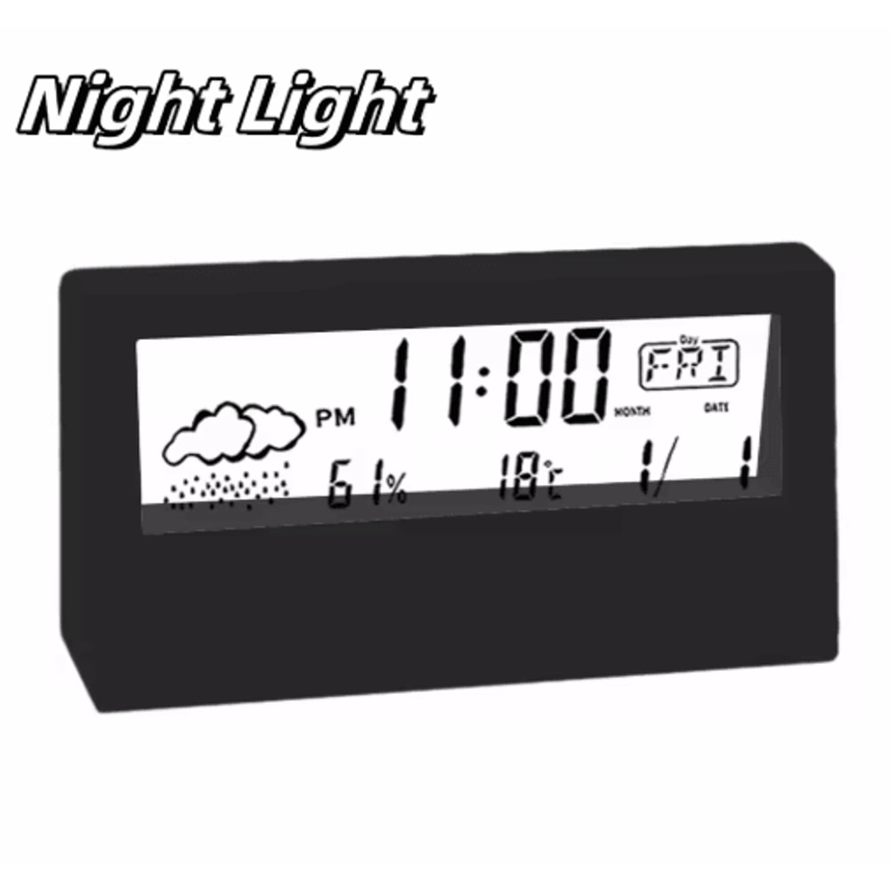 Digital ThermoHygrometer Alarm Clock With Weather Display For Desktop Decor 1
