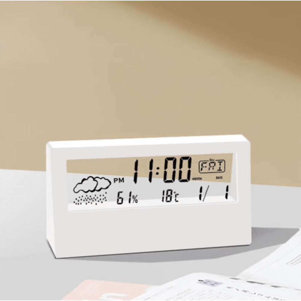 Digital ThermoHygrometer Alarm Clock With Weather Display For Desktop Decor 0