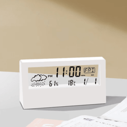 digital thermo-hygrometer alarm clock with weather display for desktop decor