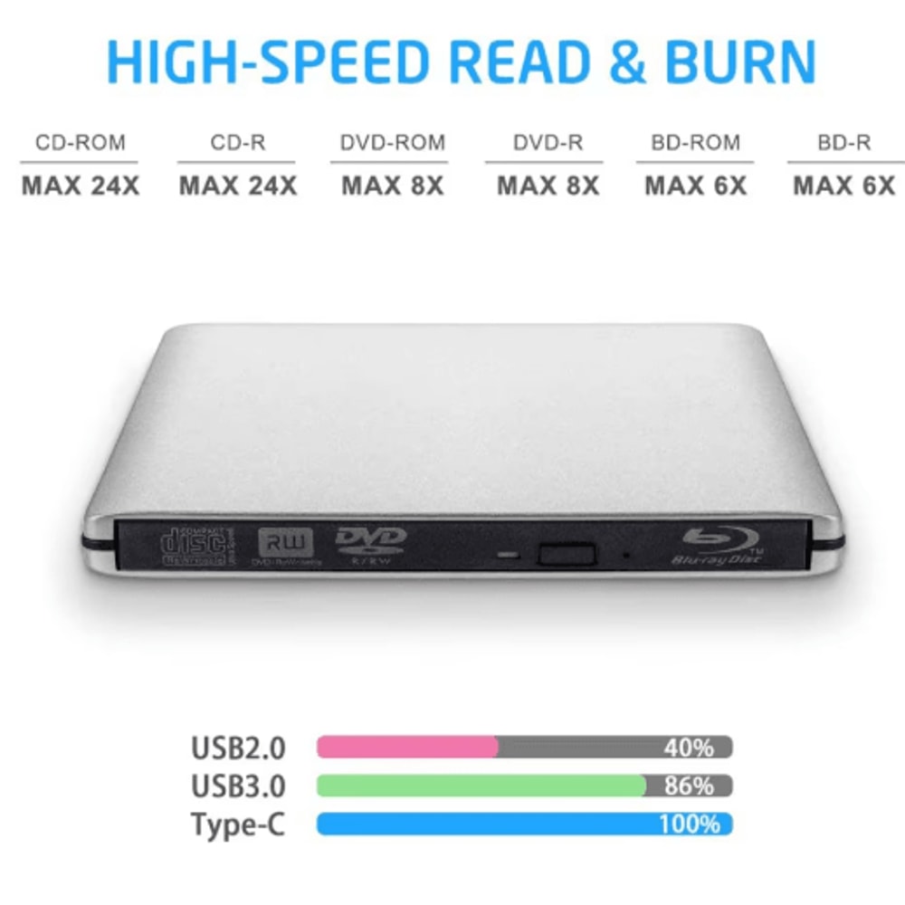 External USB 30 Bluray Drive 3D BDDVD Burner Optical Disc Reader 3