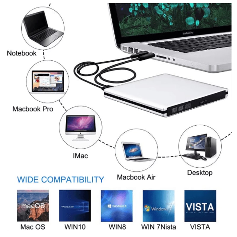 External USB 30 Bluray Drive 3D BDDVD Burner Optical Disc Reader 4