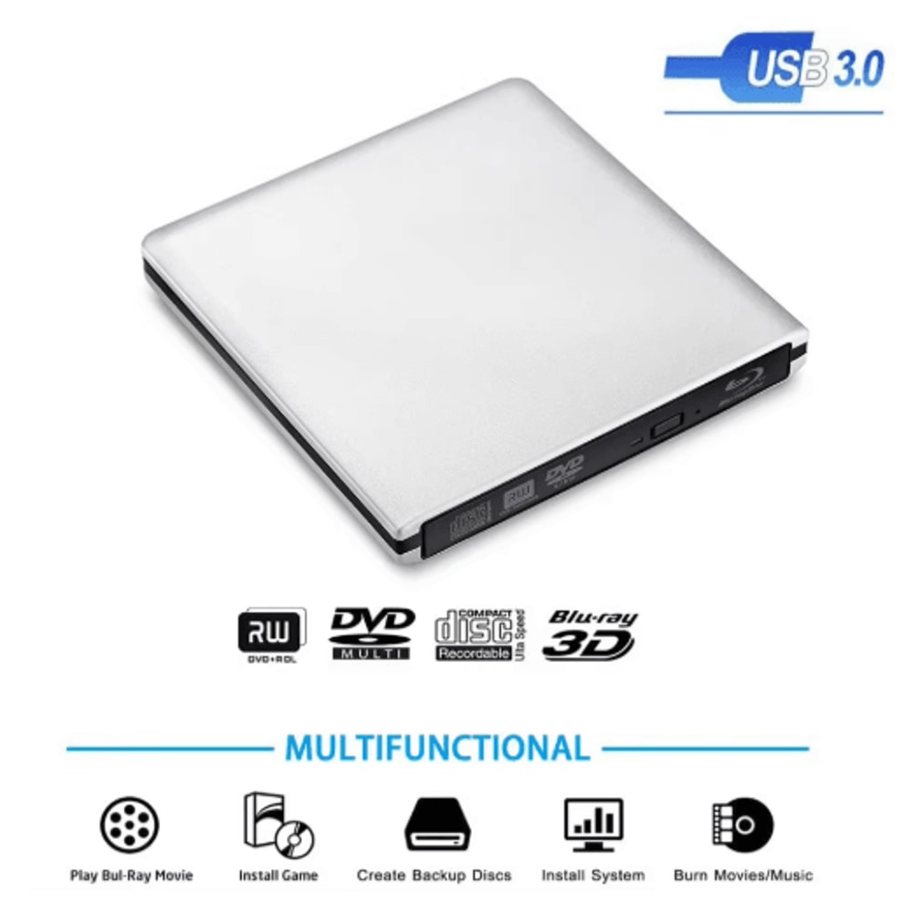 External USB 30 Bluray Drive 3D BDDVD Burner Optical Disc Reader 6