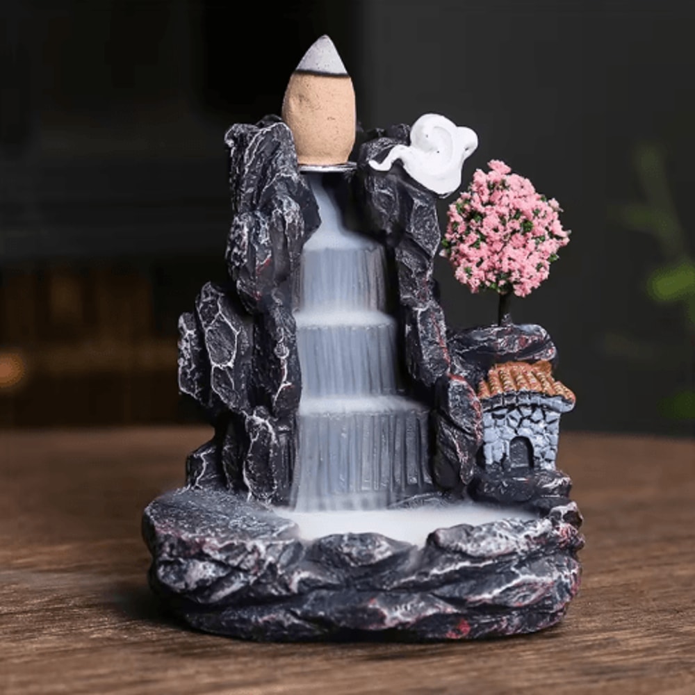 Backflow Incense Burner Waterfall Aromatherapy Holder With Incense Cones Set 6