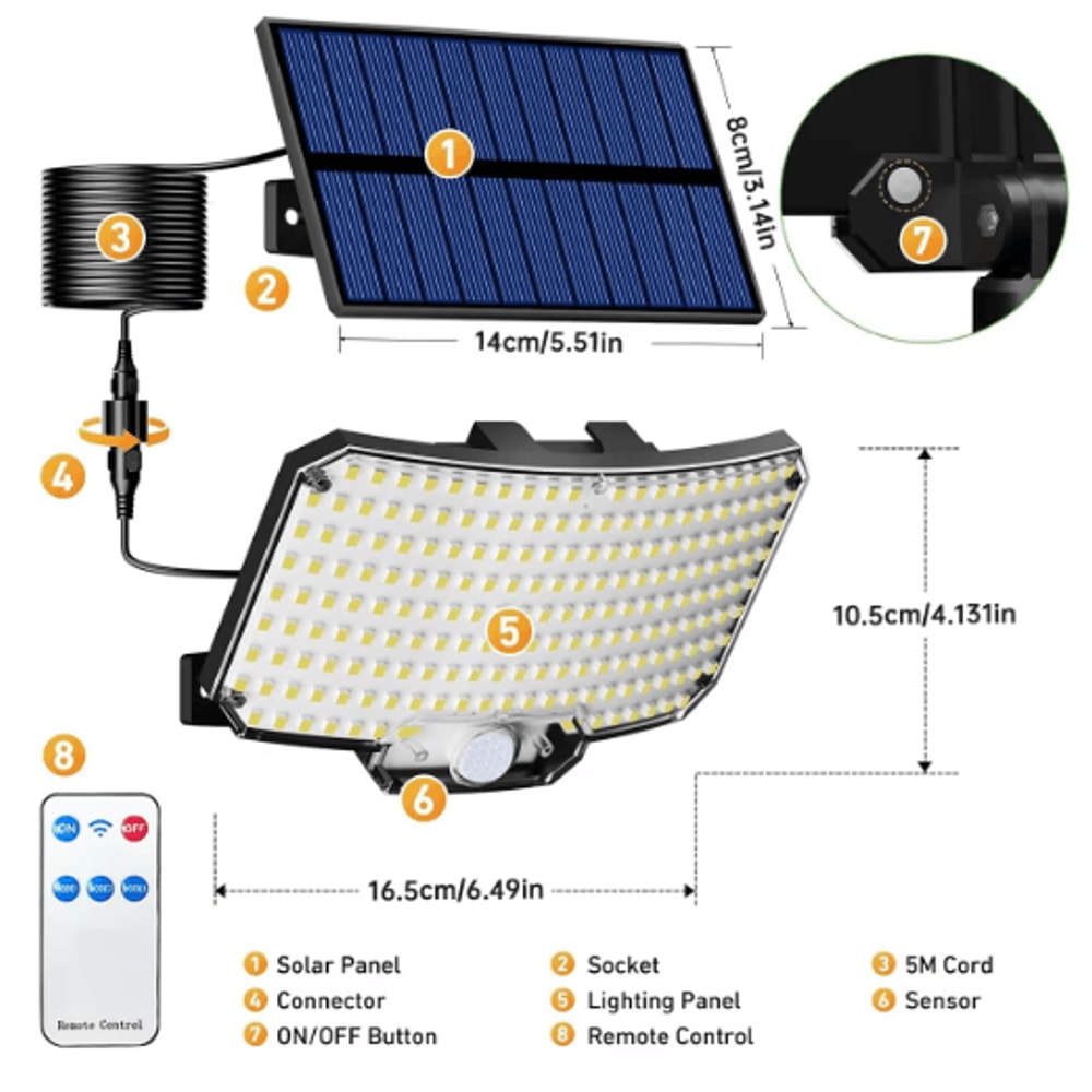 234 LED Solar Motion Sensor Flood Lights Waterproof Outdoor Security Lights With Remote 6