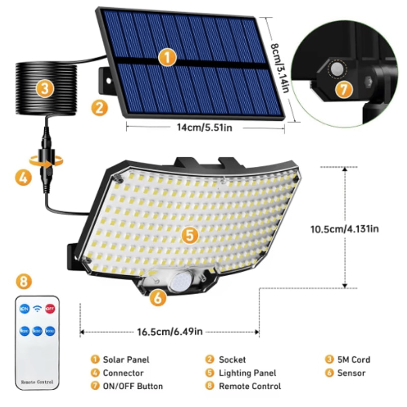 234 LED Solar Motion Sensor Flood Lights Waterproof Outdoor Security Lights With Remote 6
