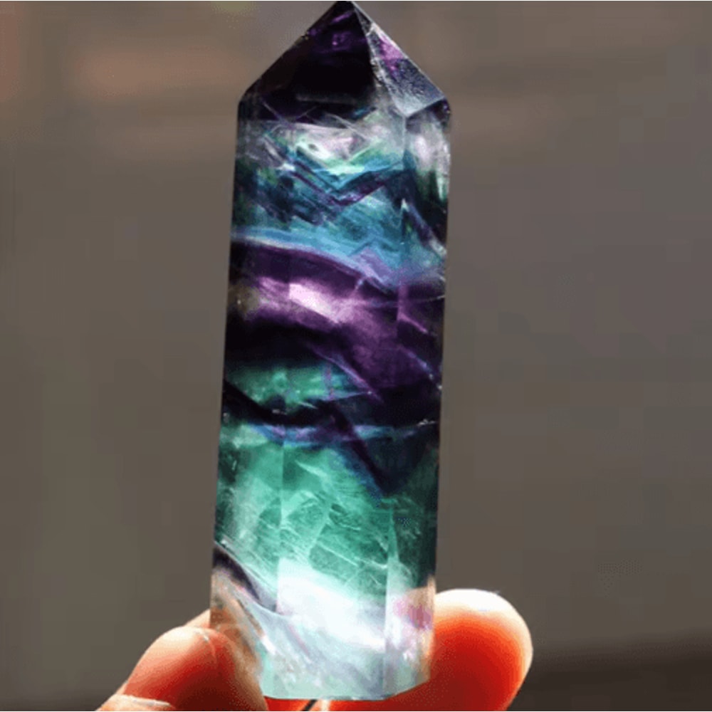 Natural Fluorite Crystal Wand Colorful Striped Healing Quartz Point 47CM 1