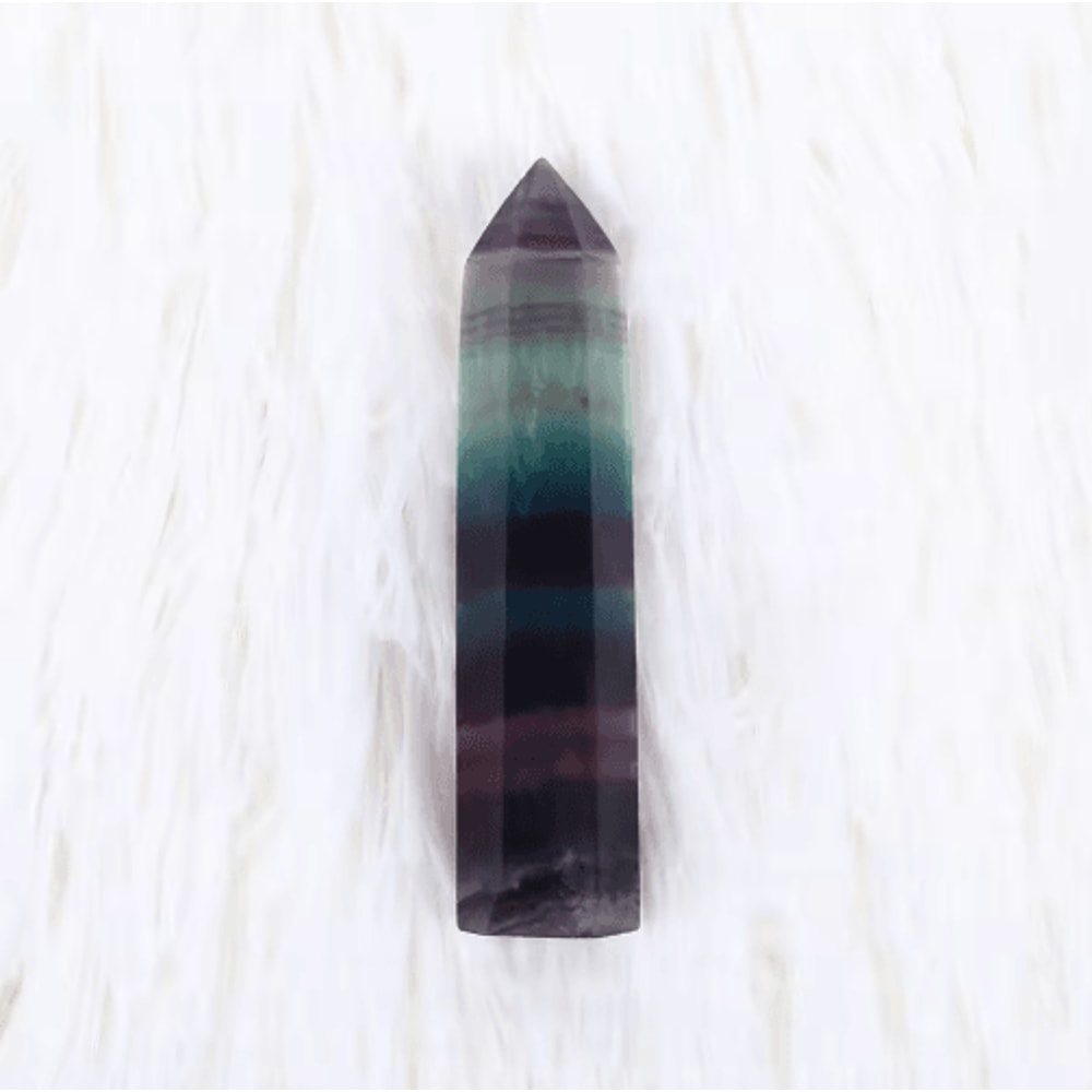 Natural Fluorite Crystal Wand Colorful Striped Healing Quartz Point 47CM 2