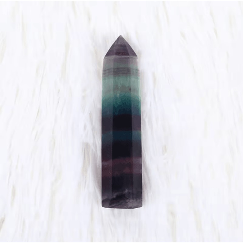 Natural Fluorite Crystal Wand Colorful Striped Healing Quartz Point 47CM 2